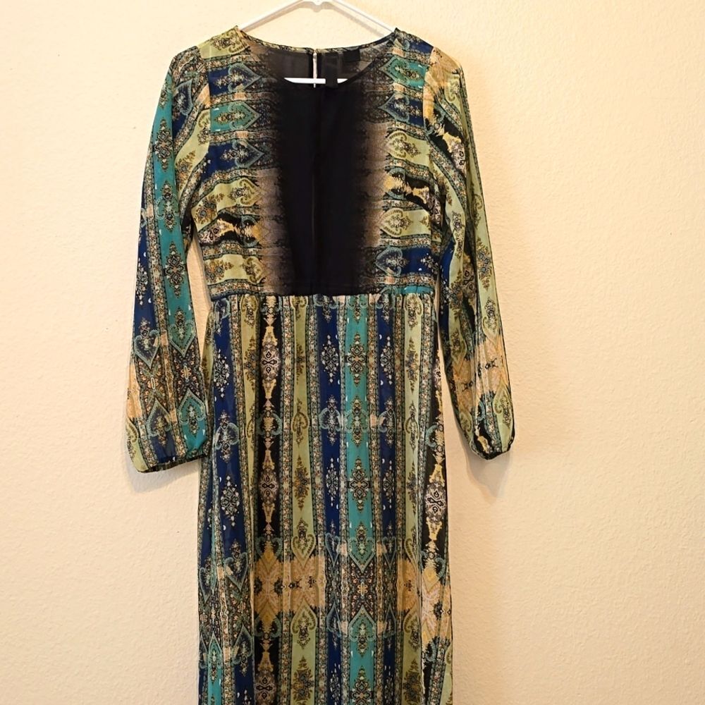 Anthropologie Petticoat Alley Womens Size M Print Dress Bohemian Sheer Peasant